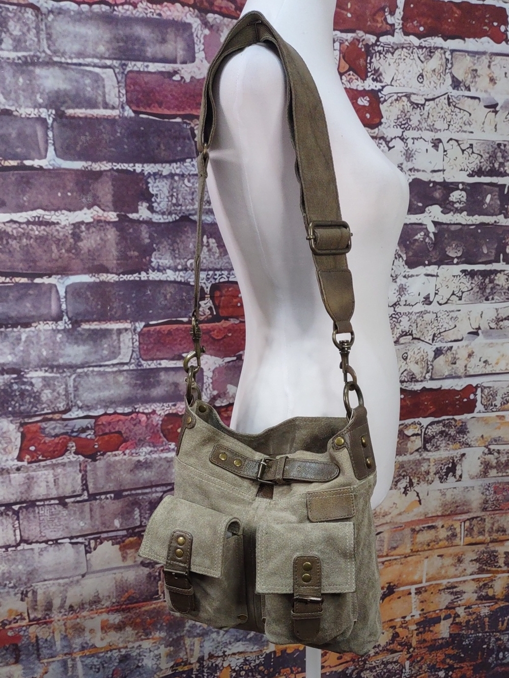 Suede Utility Messenger Bag